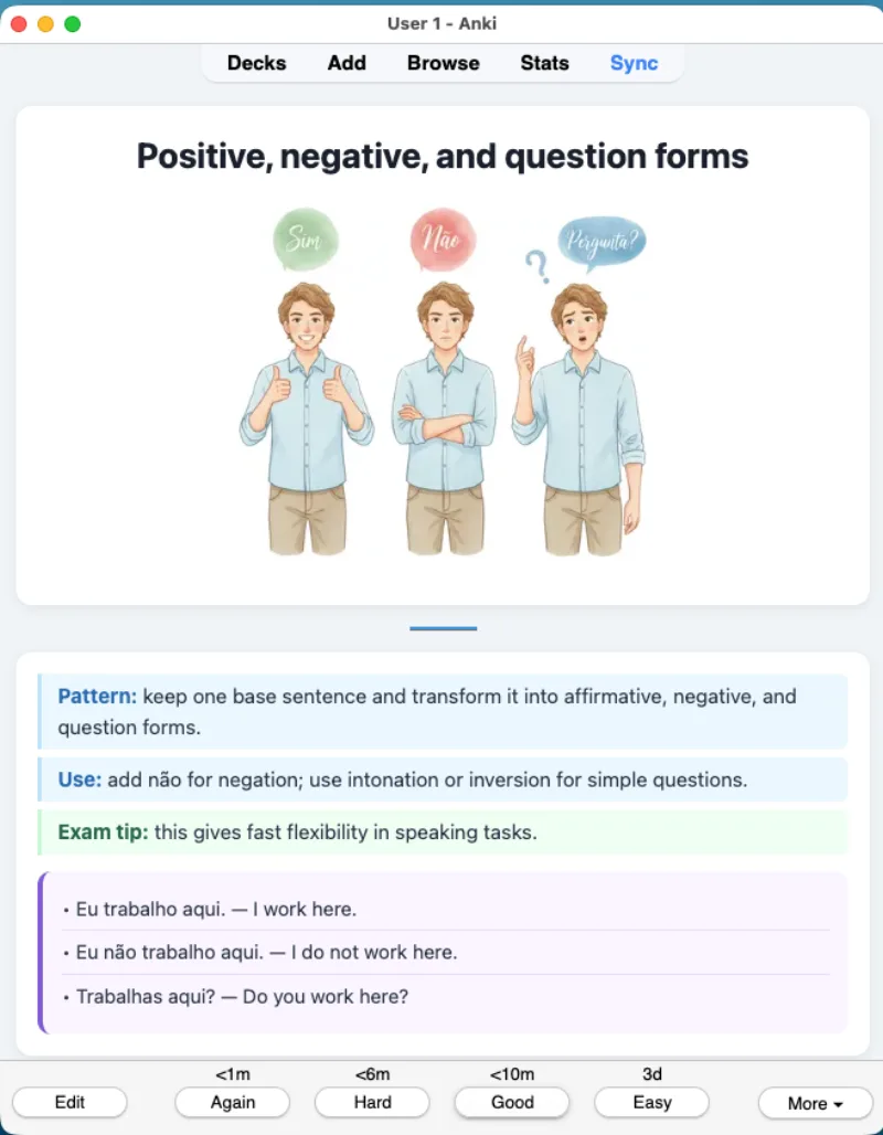 Sample Anki card: Every Portuguese noun needs gender