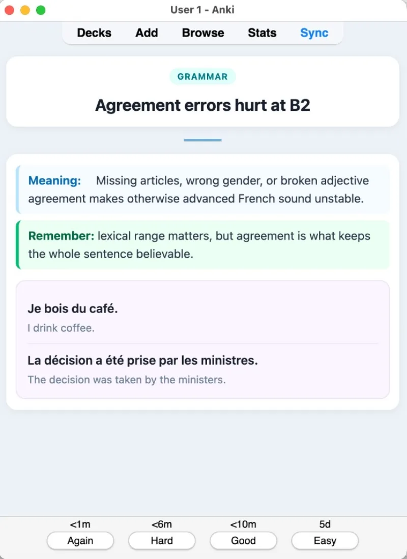Sample Anki card: Subjunctive after concession