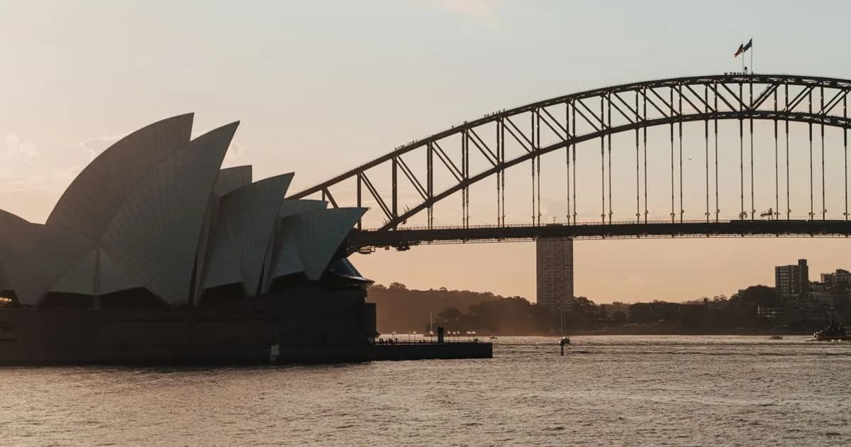 Sydney Harbour Bridge and Opera House on the Australian waterfront