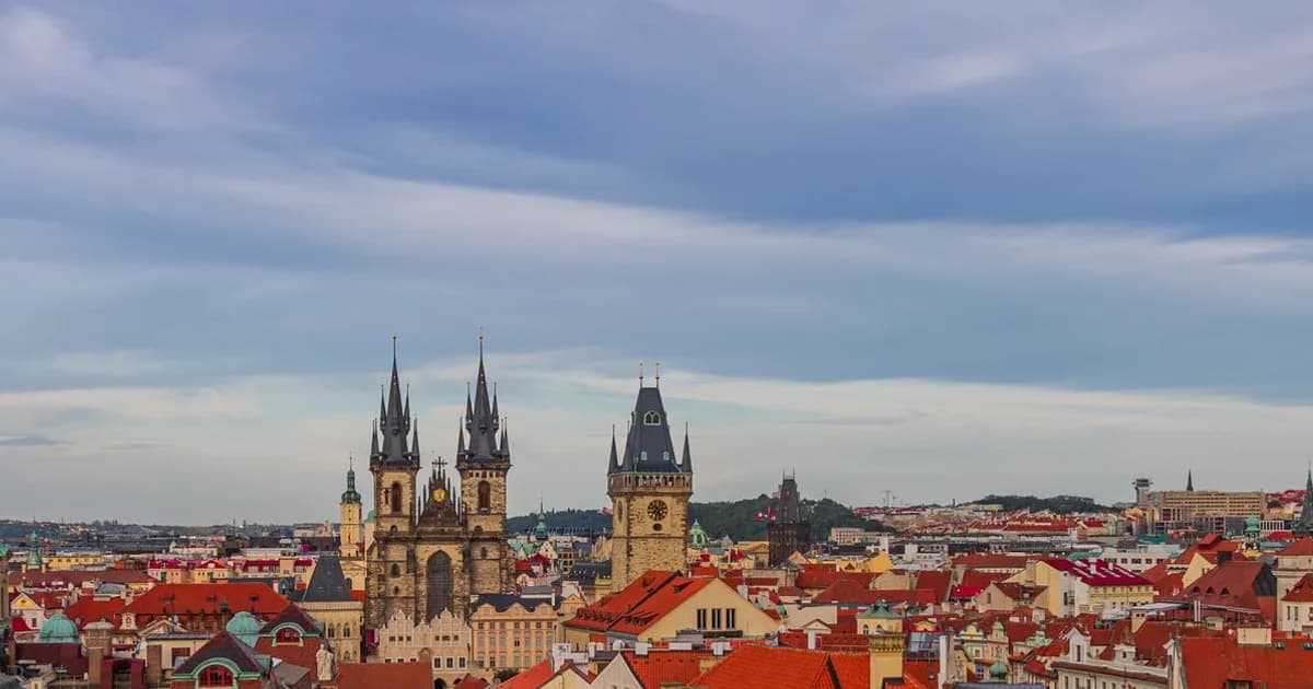 Prague Old Town rooftops and spires in the Czech Republic