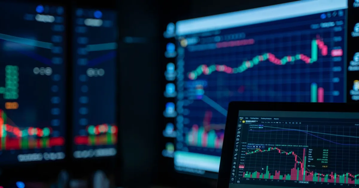 Trader reviewing options charts and market data on multiple monitors
