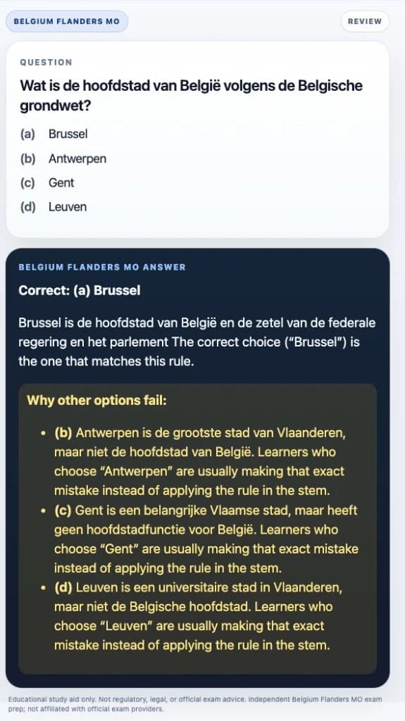 Sample Anki card: Wat is de hoofdstad van België volgens de Belgische grondwet?