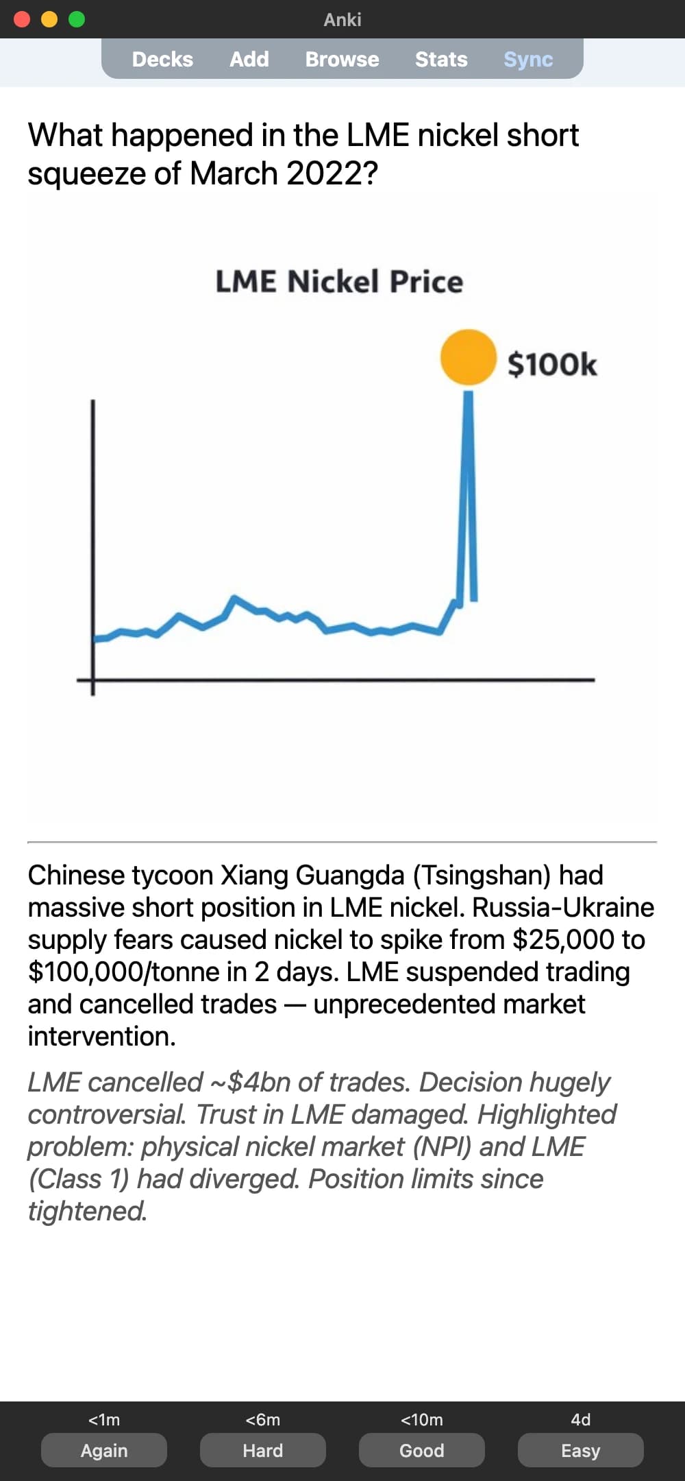 Sample Anki card: What happened in the LME nickel short squeeze of March 2022?