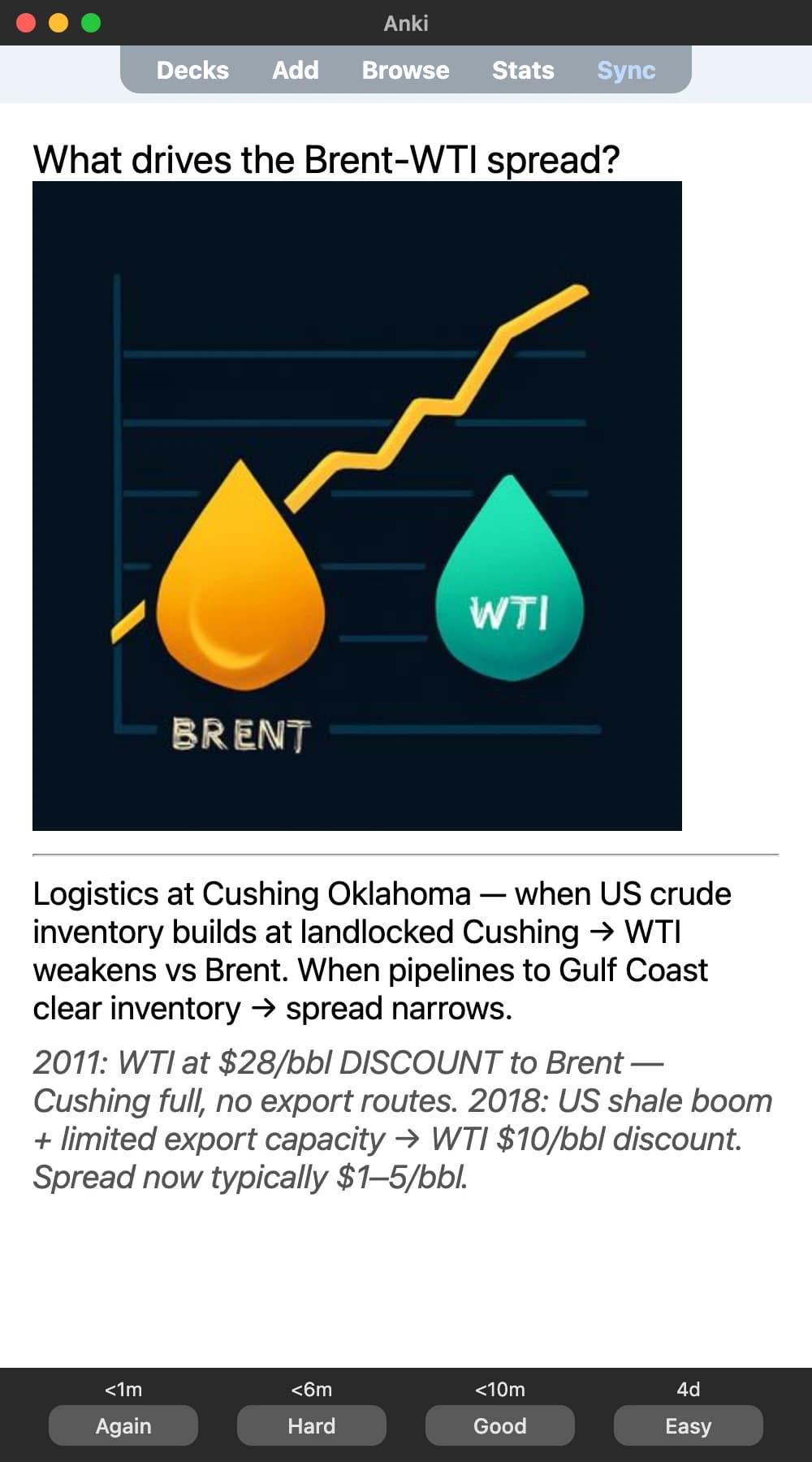 Sample Anki card: What drives the Brent-WTI spread?