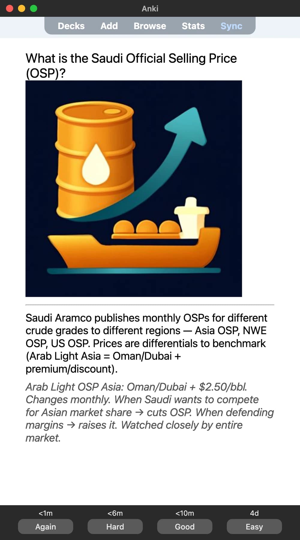 Sample Anki card: What is the Saudi Official Selling Price (OSP)?