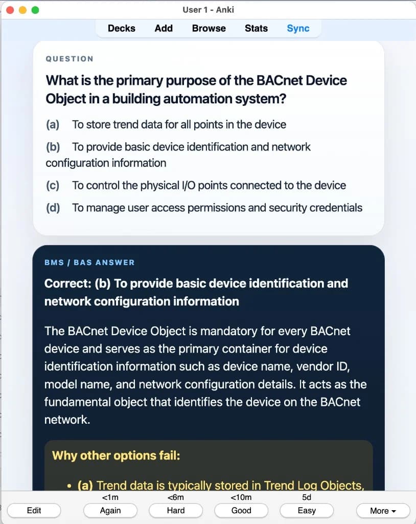 Sample Anki card: What is the primary purpose of the BACnet Device Object in a building automation system?