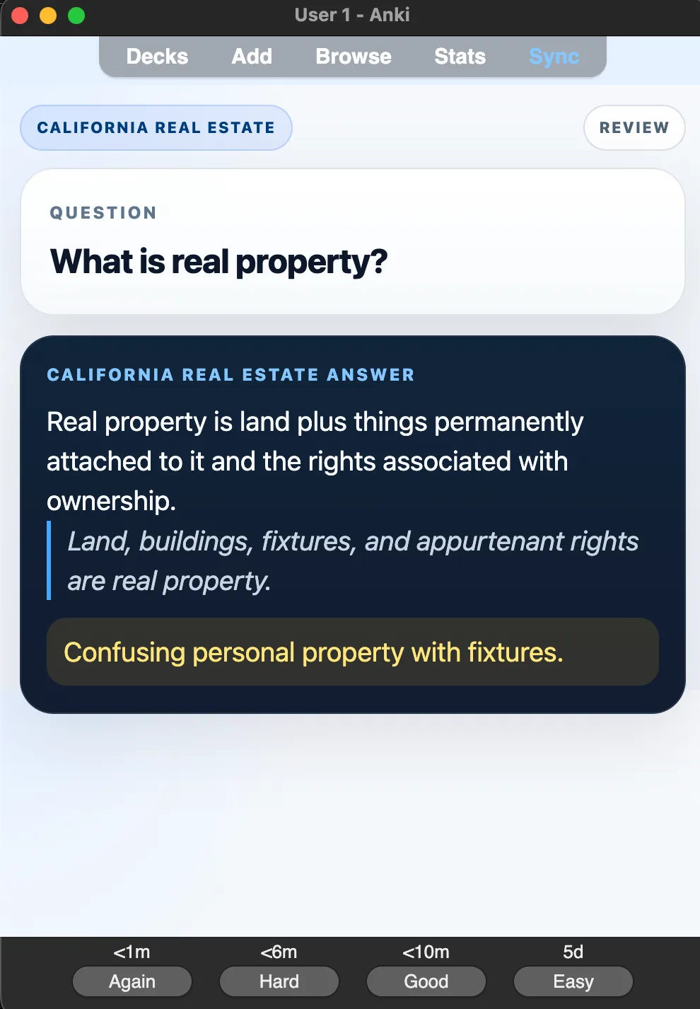 Sample Anki card: What is real property?