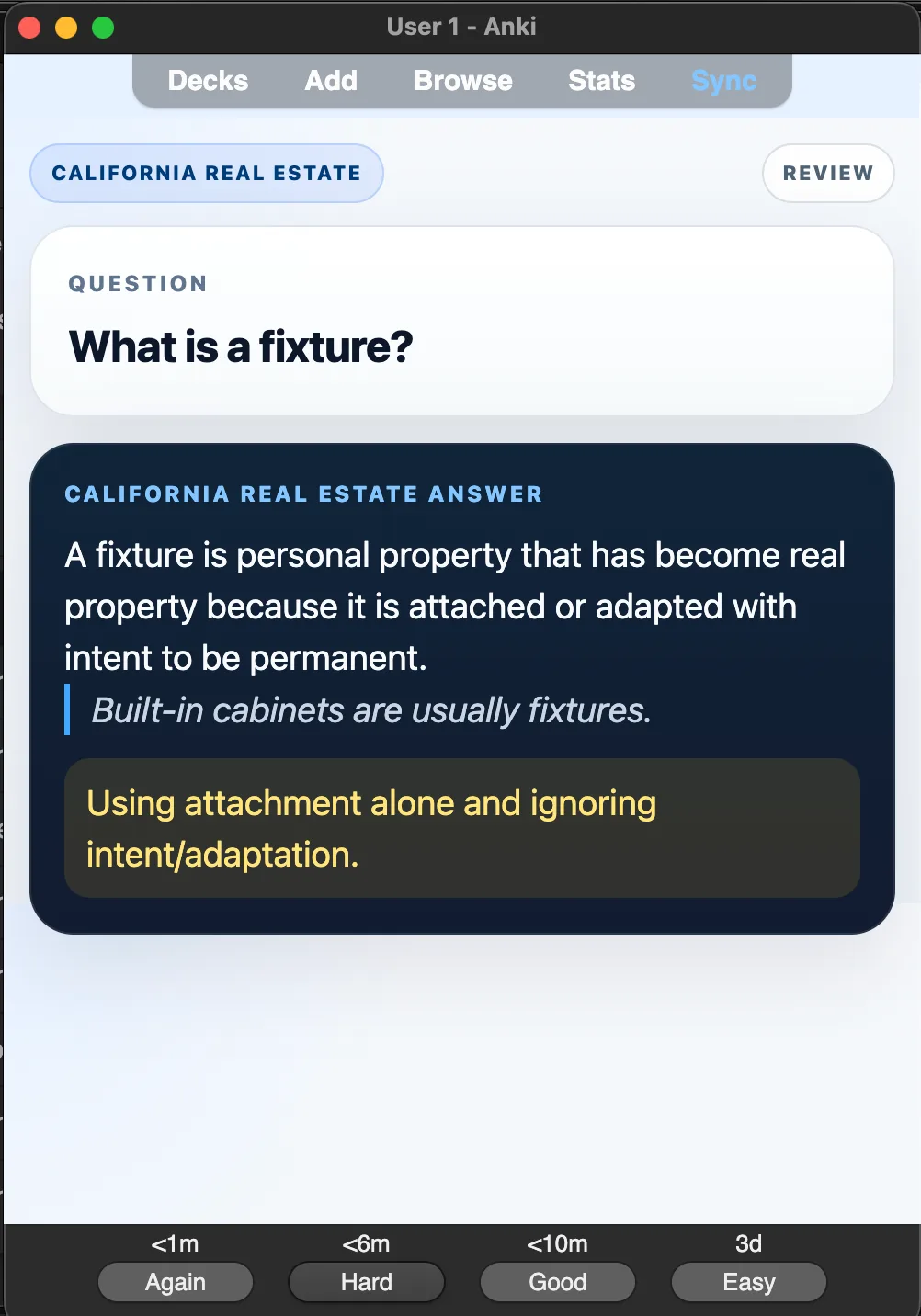 Sample Anki card: What is a fixture?