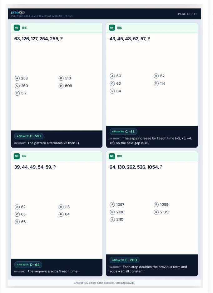 Sample Anki card: Number series cards for the final review week