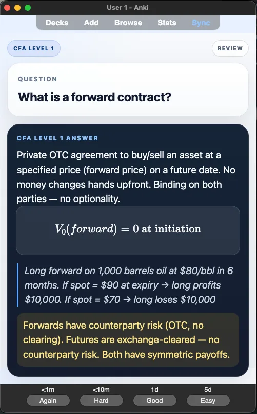 Sample Anki card: What is a forward contract?