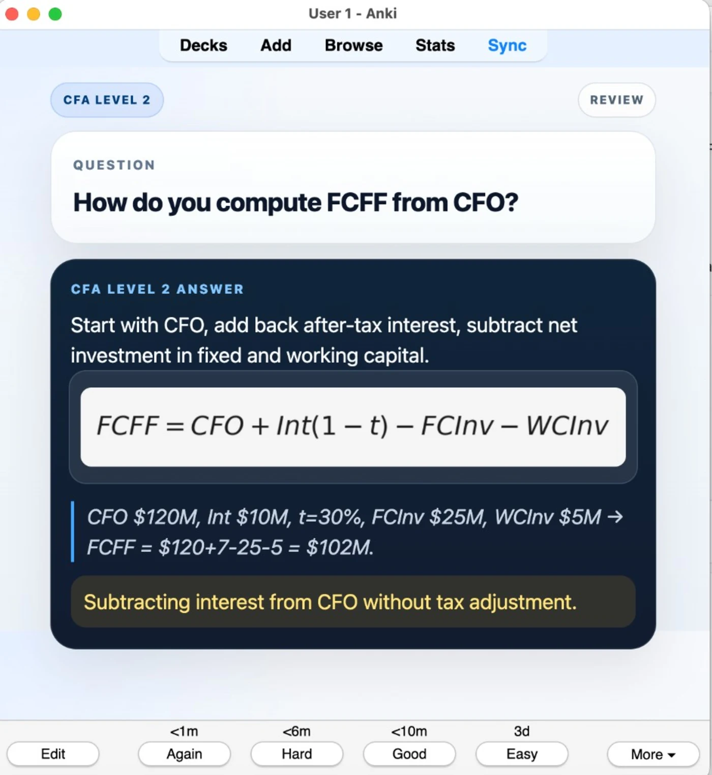Sample Anki card: How do you compute FCFF from CFO?