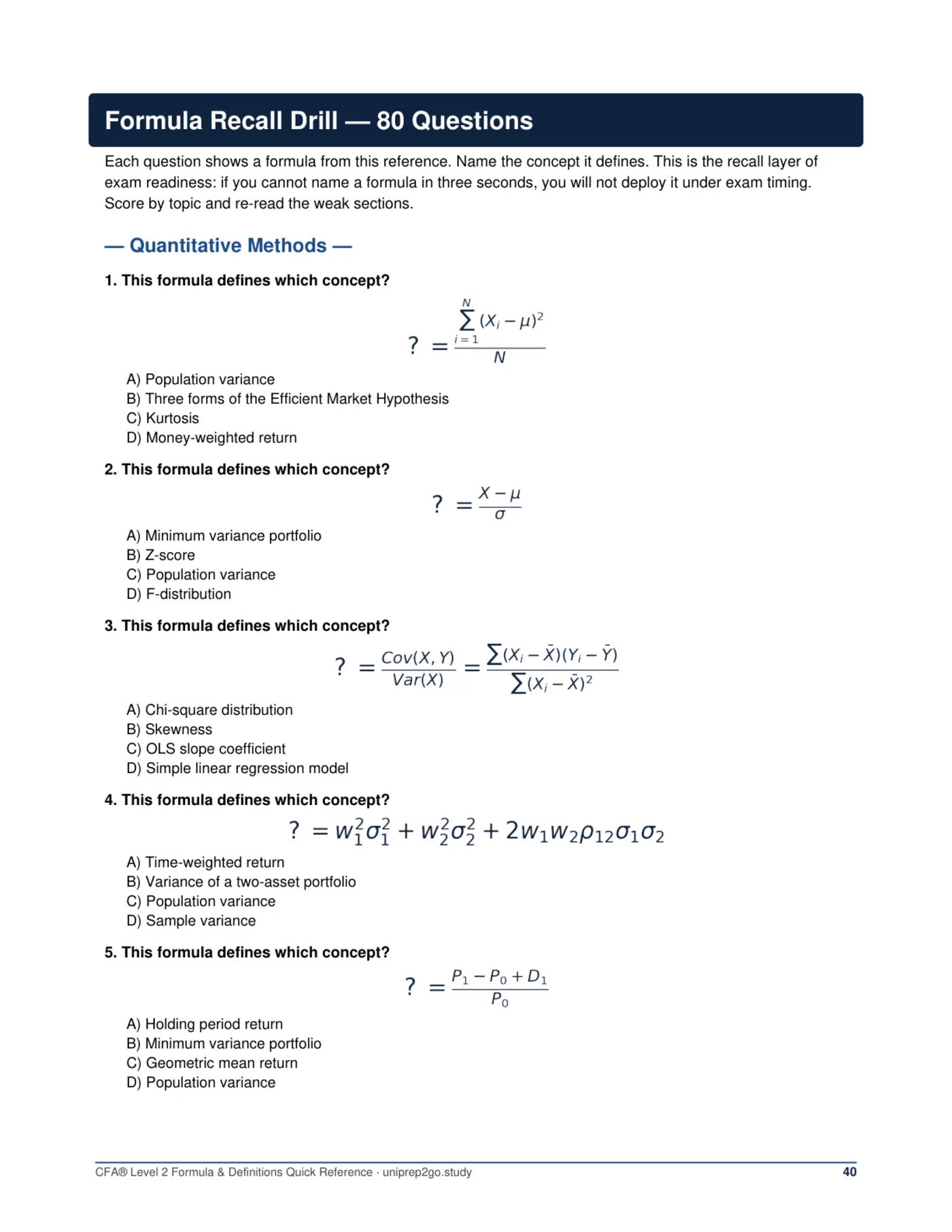 PDF preview: Formula Recall Drill — see the formula, name the concept
