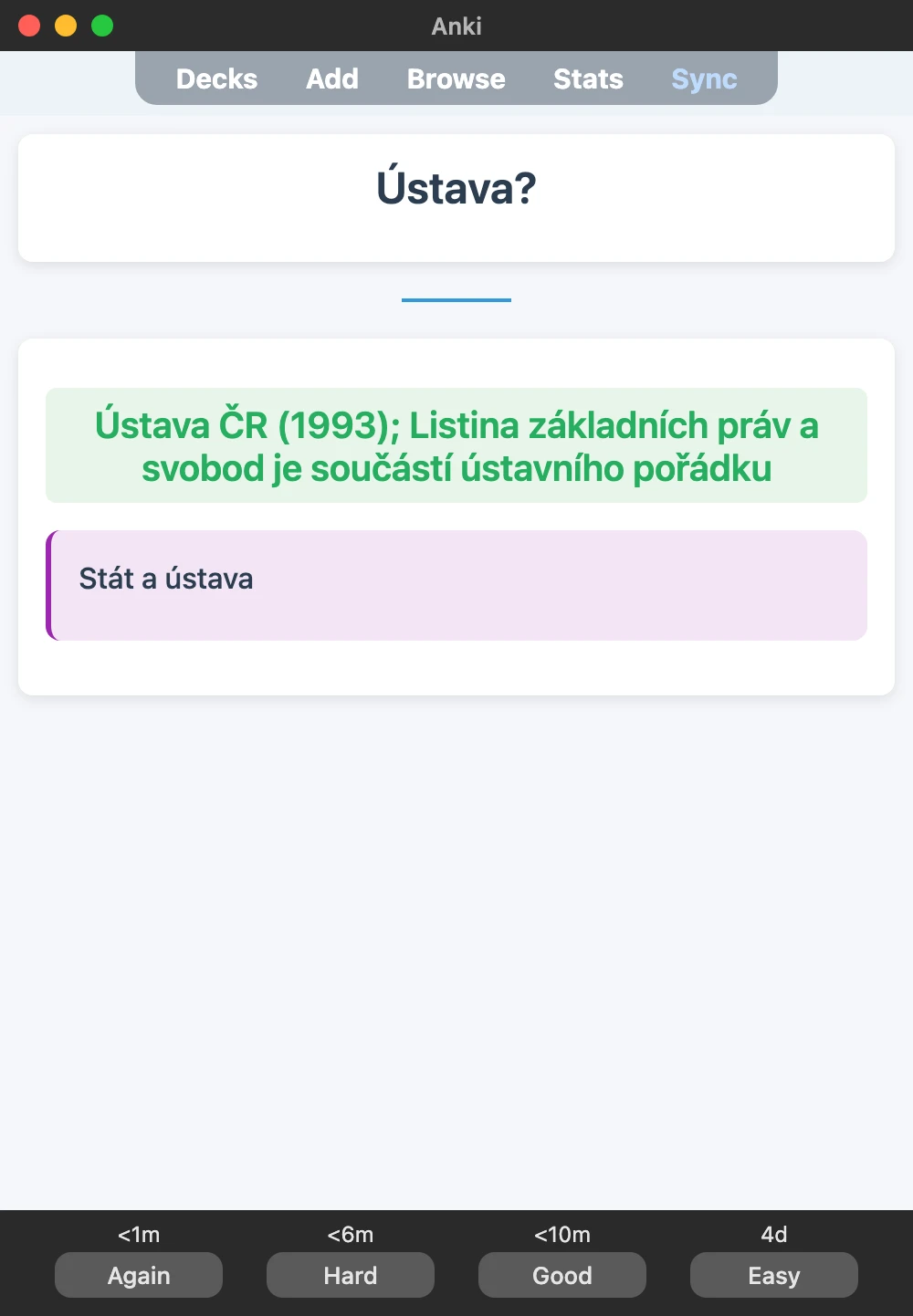 Sample Anki card: Ústava?