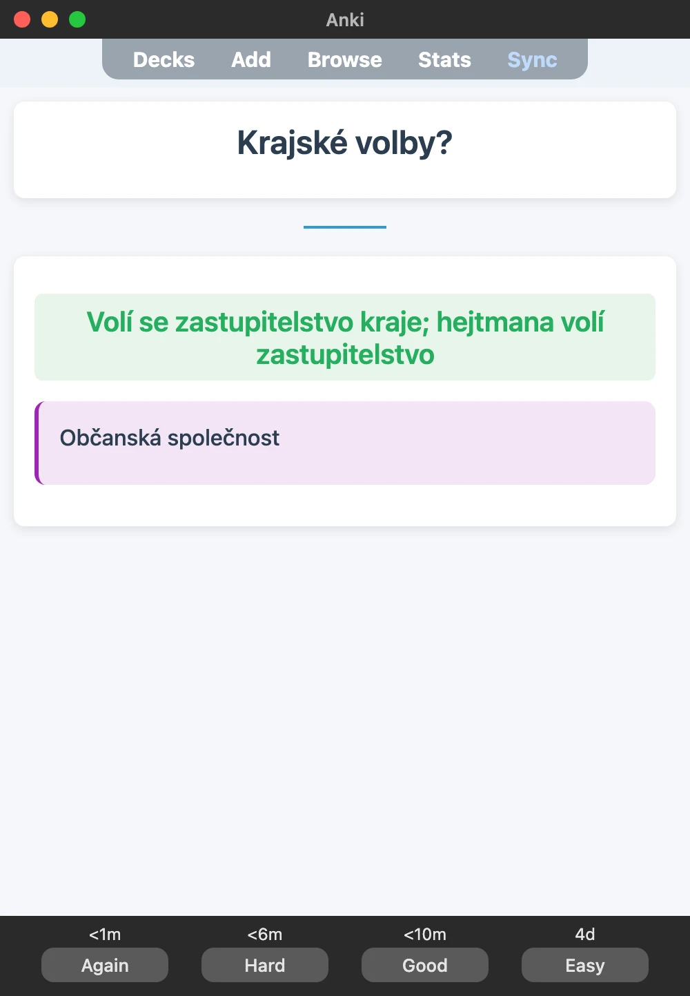 Sample Anki card: Krajské volby?