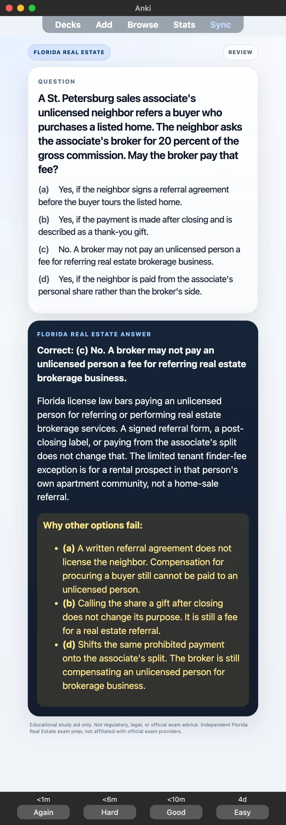 Sample Anki card: Carlos and his sister Dana took title to a Miami condo as joint tenants with right of survivorship, stated in the deed. Carlos dies, and his will leaves his real property to his son Mateo. Who owns the condo now?