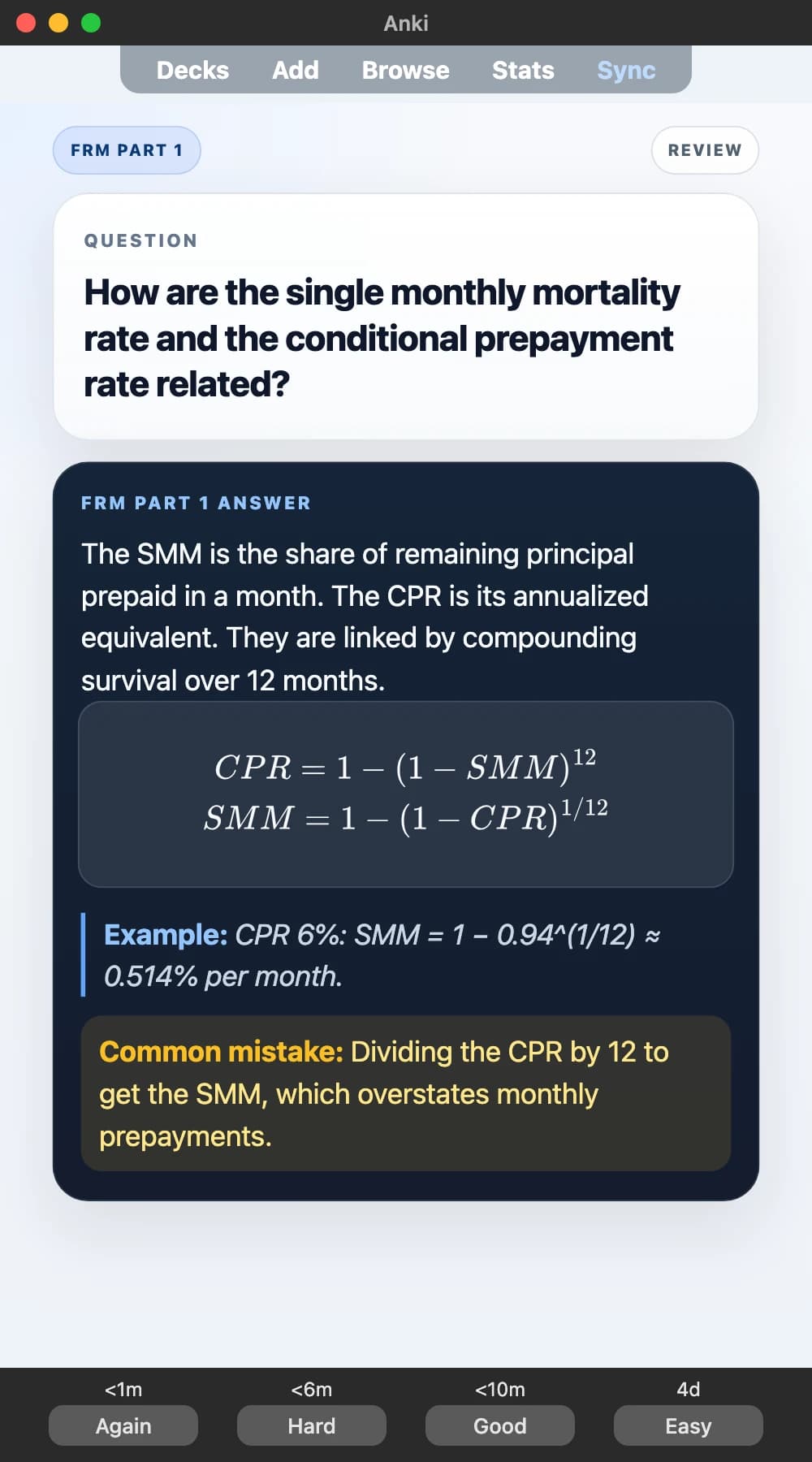 Sample Anki card: How are the single monthly mortality rate and the conditional prepayment rate related?