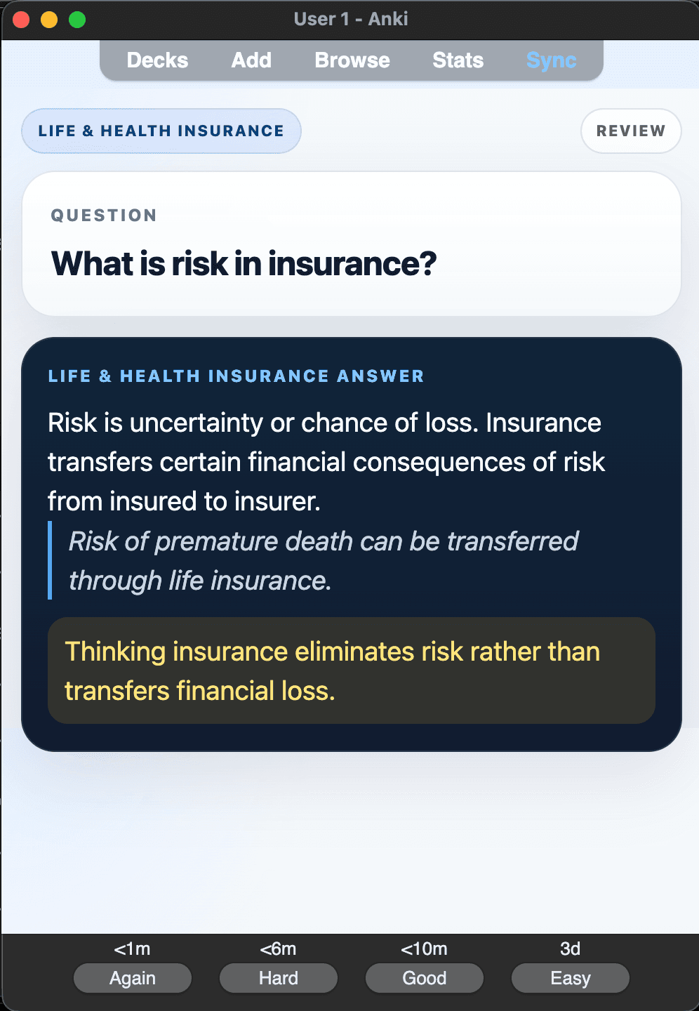 Sample Anki card: What is risk in insurance?
