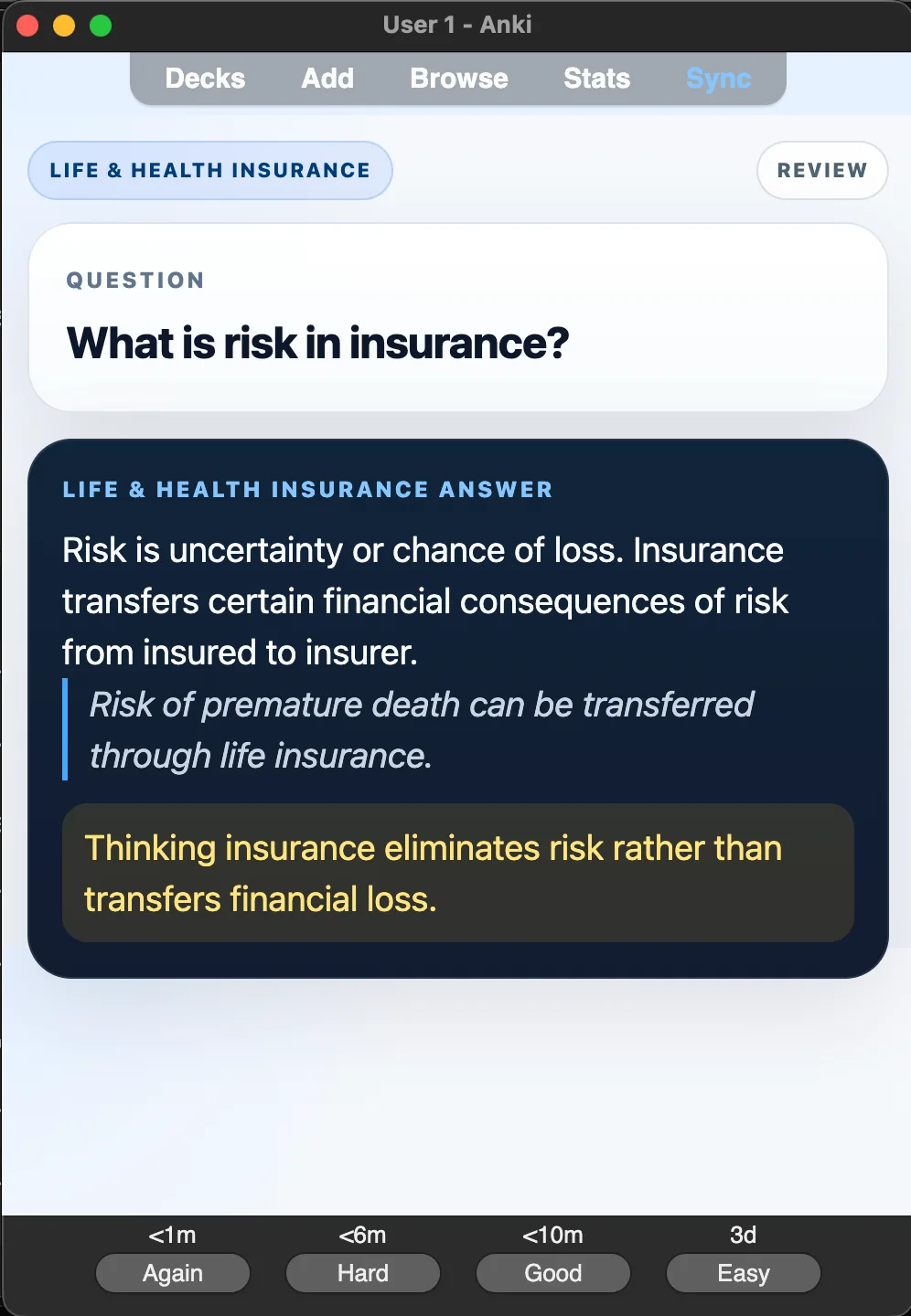 Sample Anki card: What is risk in insurance?