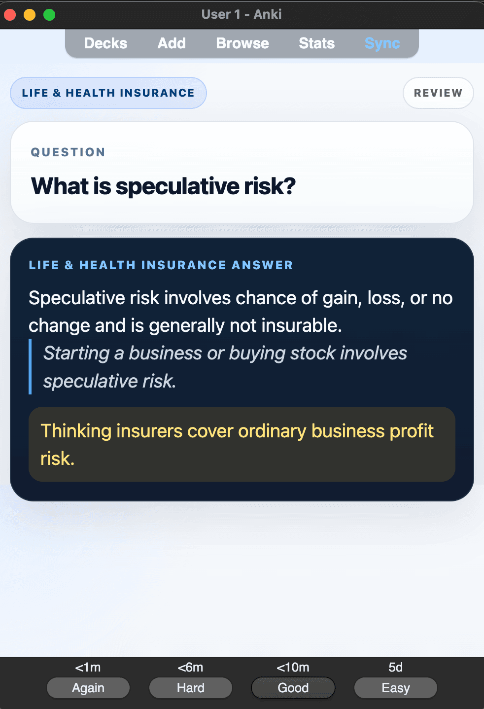 Sample Anki card: What is speculative risk?