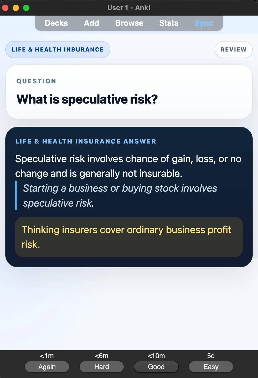 Sample Anki card: What is speculative risk?