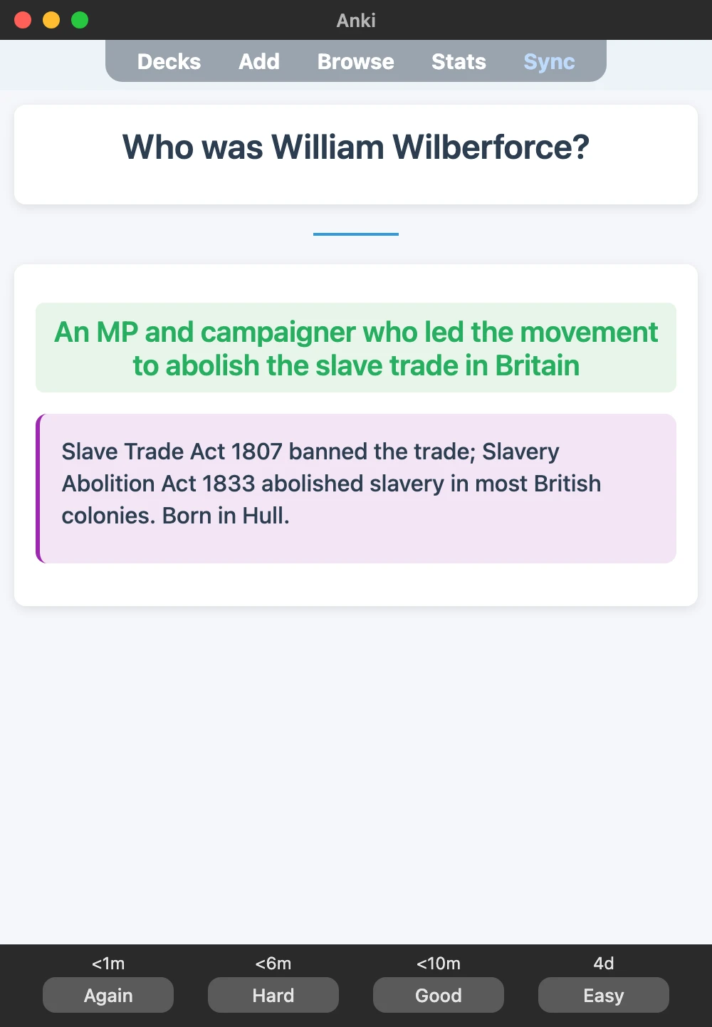 Sample Anki card: Who was William Wilberforce?