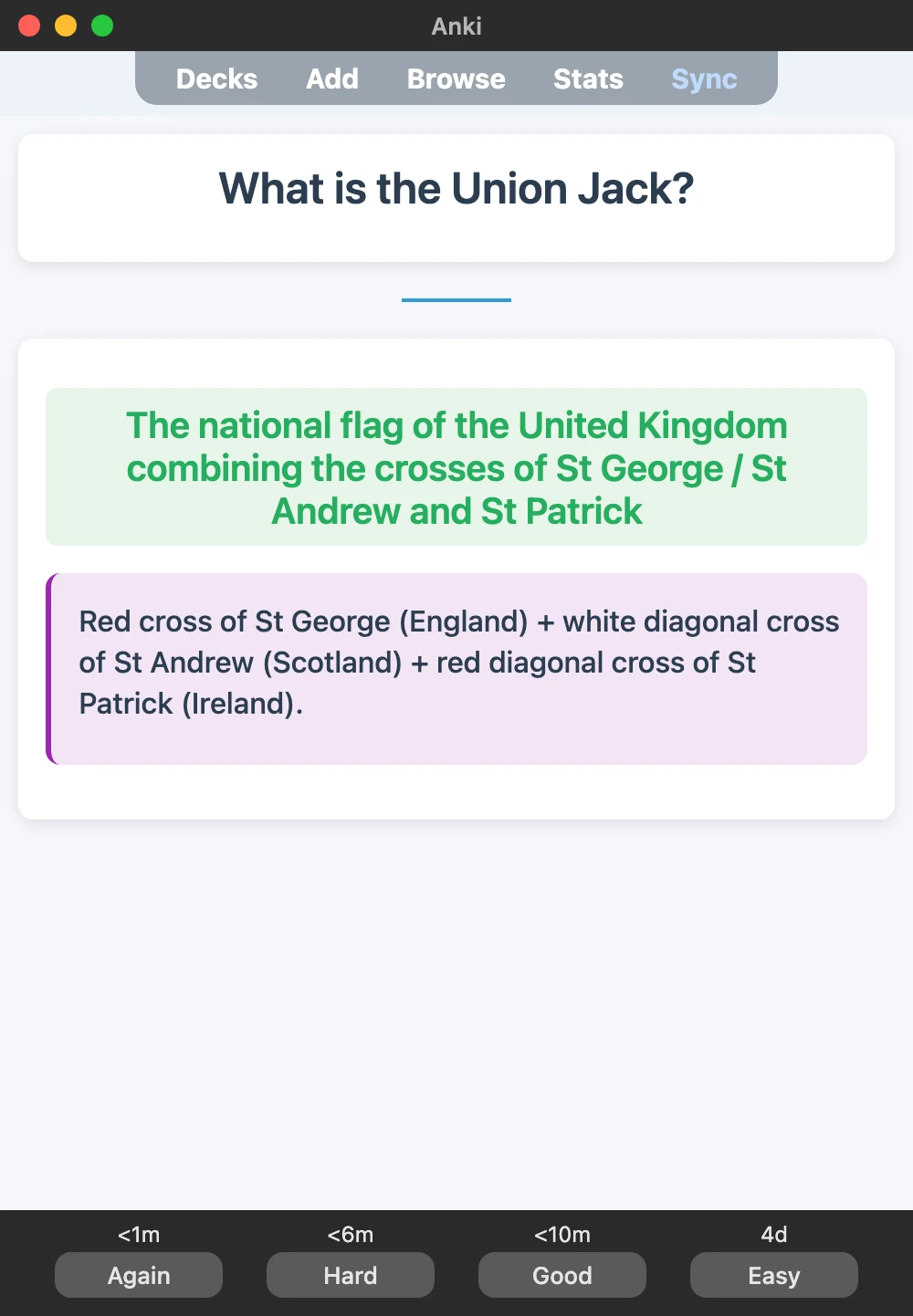 Sample Anki card: What is the Union Jack?