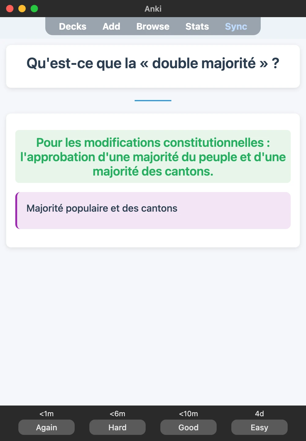 Sample Anki card: Qu'est-ce que la « double majorité » ?