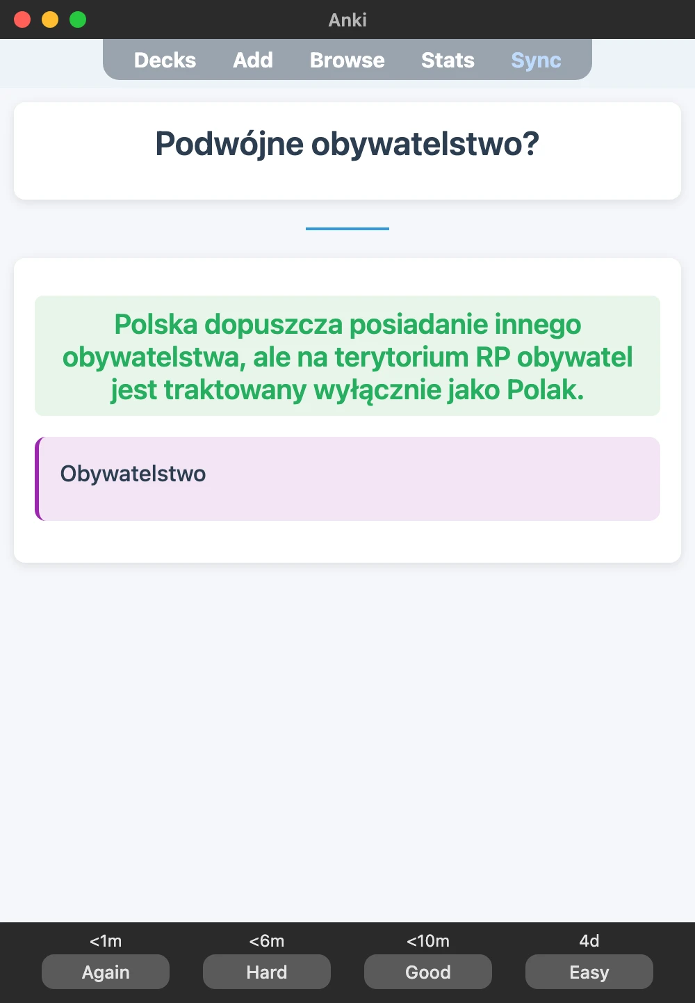Sample Anki card: Podwójne obywatelstwo?