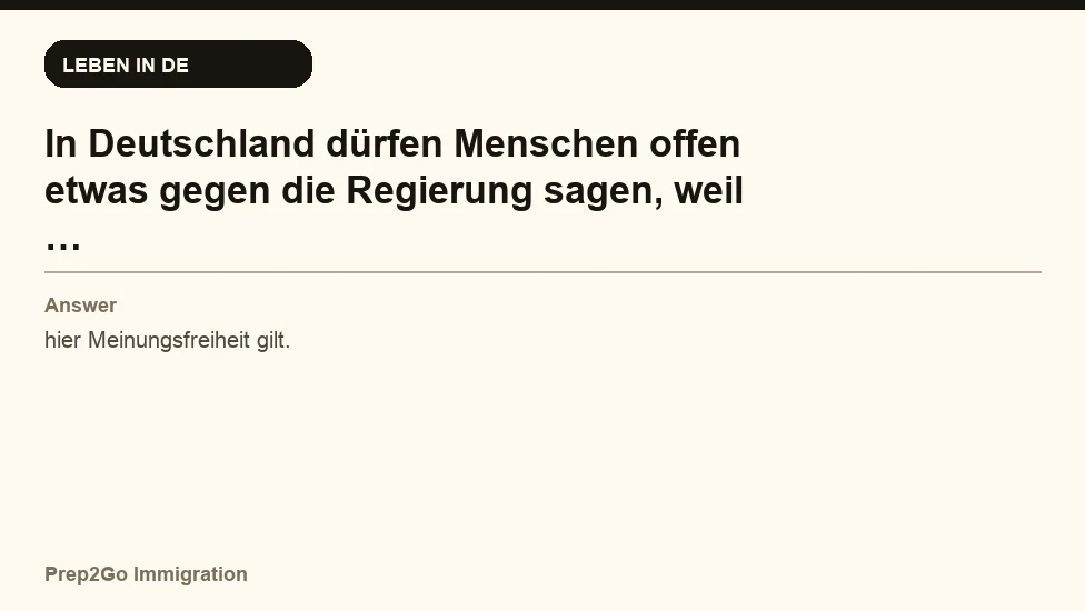 Sample Anki card: In Deutschland dürfen Menschen offen etwas gegen die Regierung sagen, weil …