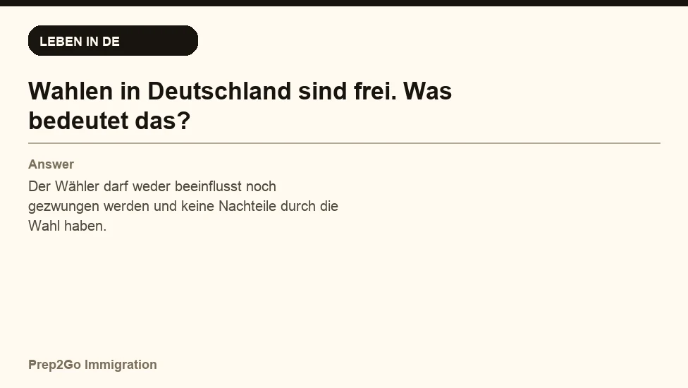 Sample Anki card: Wahlen in Deutschland sind frei. Was bedeutet das?