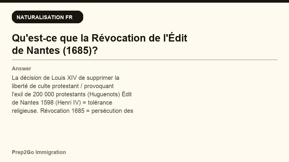 Sample Anki card: Qu'est-ce que la Révocation de l'Édit de Nantes (1685)?