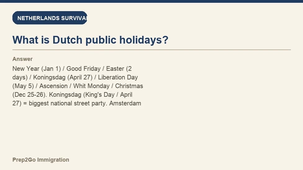 Sample Anki card: What is Dutch public holidays?