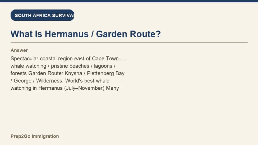 Sample Anki card: What is Hermanus / Garden Route?