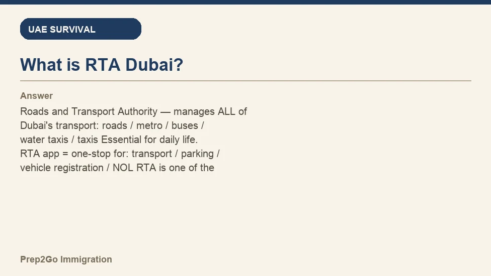Sample Anki card: What is RTA Dubai?
