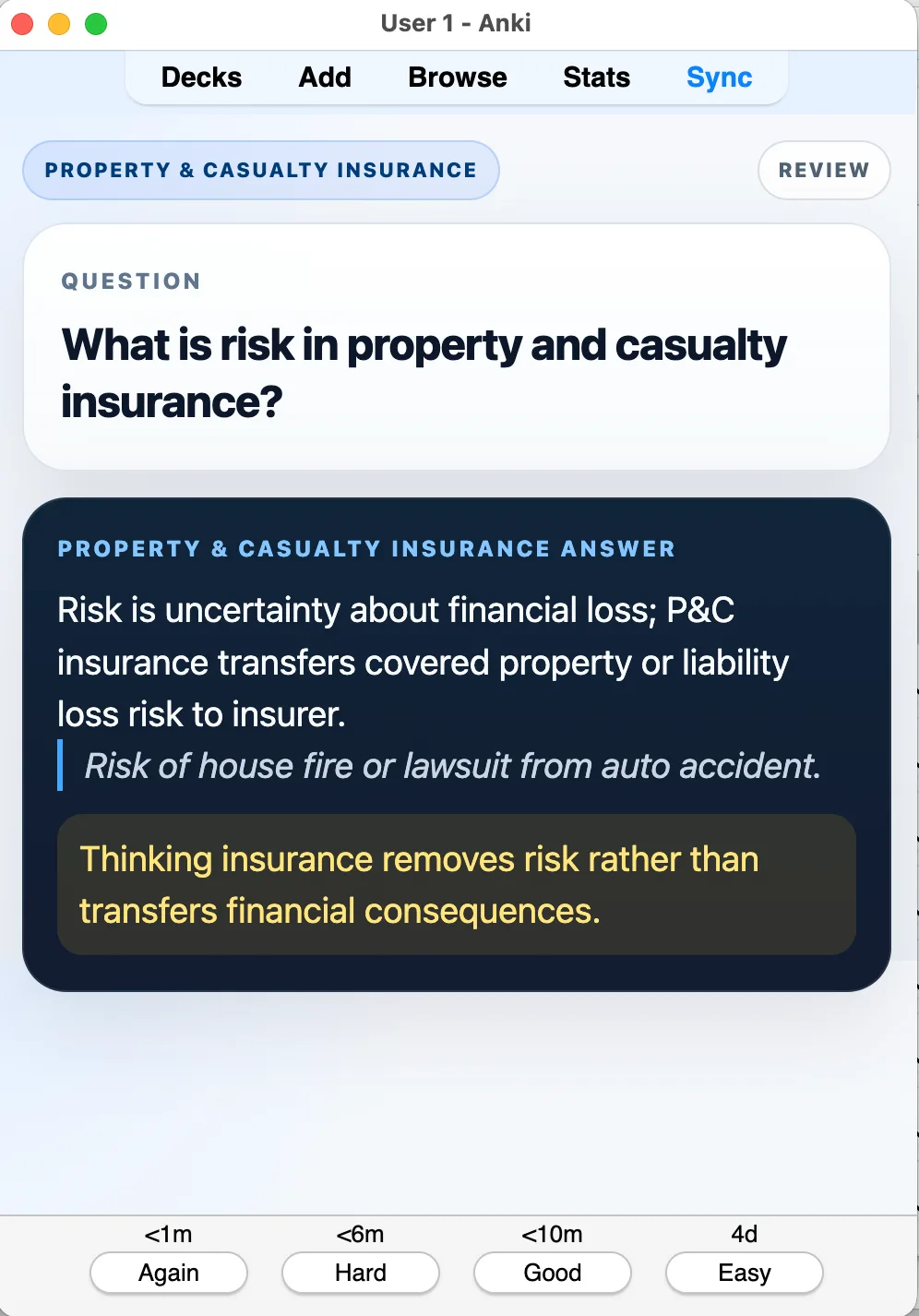 Sample Anki card: What is risk in property and casualty insurance?