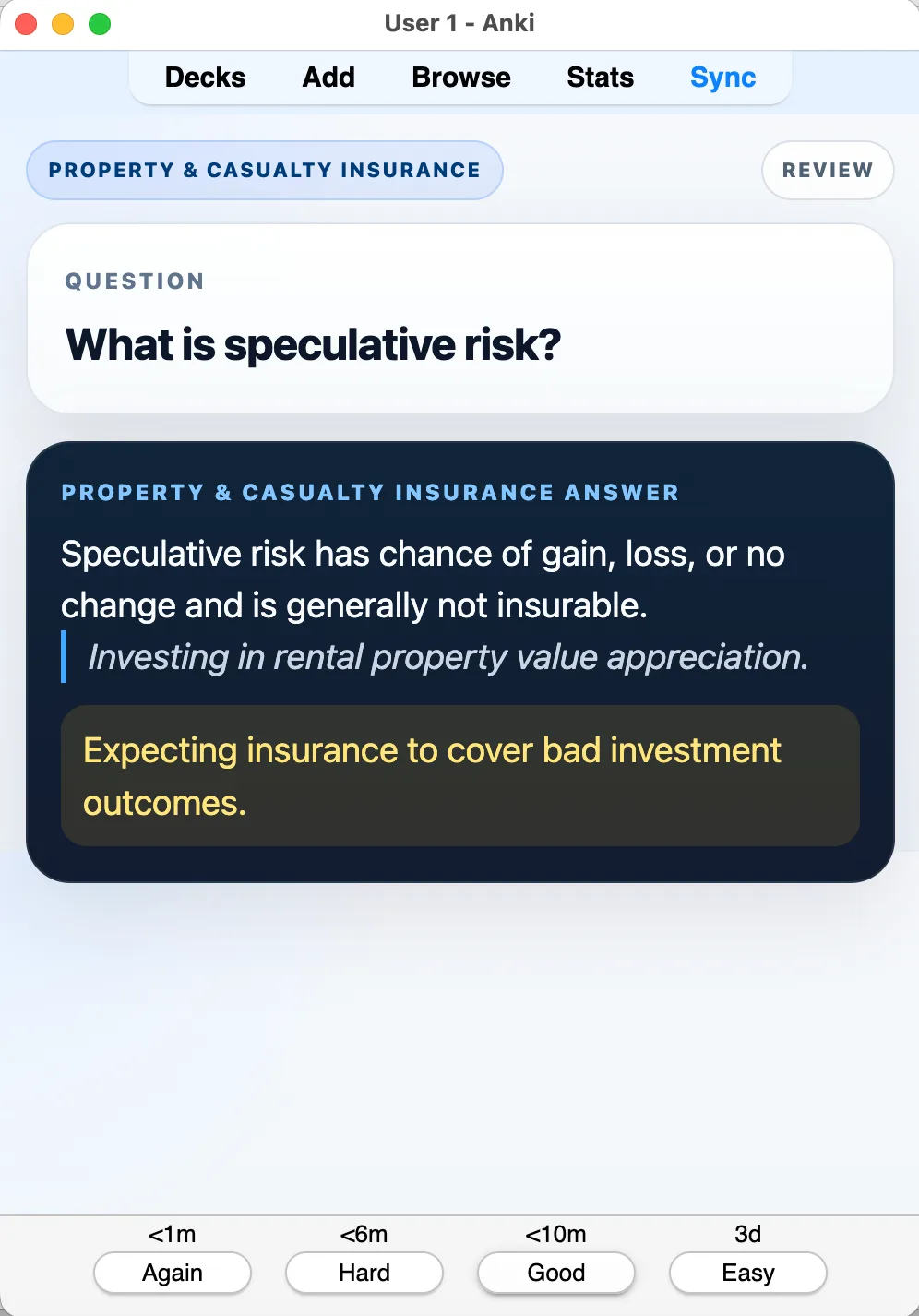 Sample Anki card: What is speculative risk?
