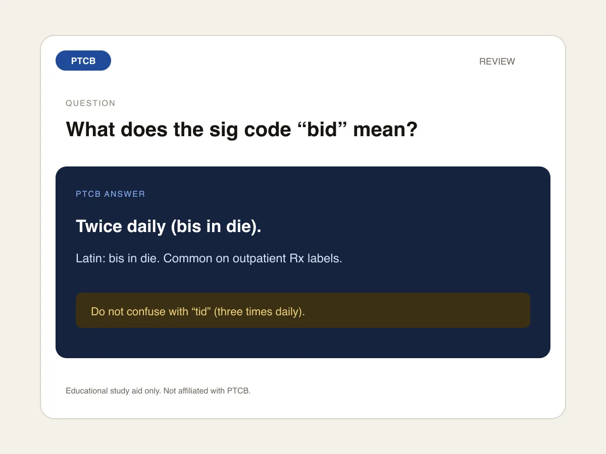 Sample Anki card: What does the sig code "bid" mean?