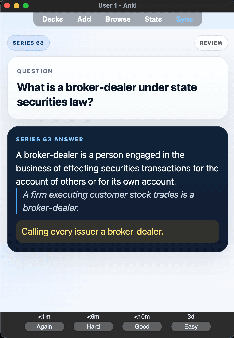 Sample Anki card: What is a broker-dealer under state securities law?