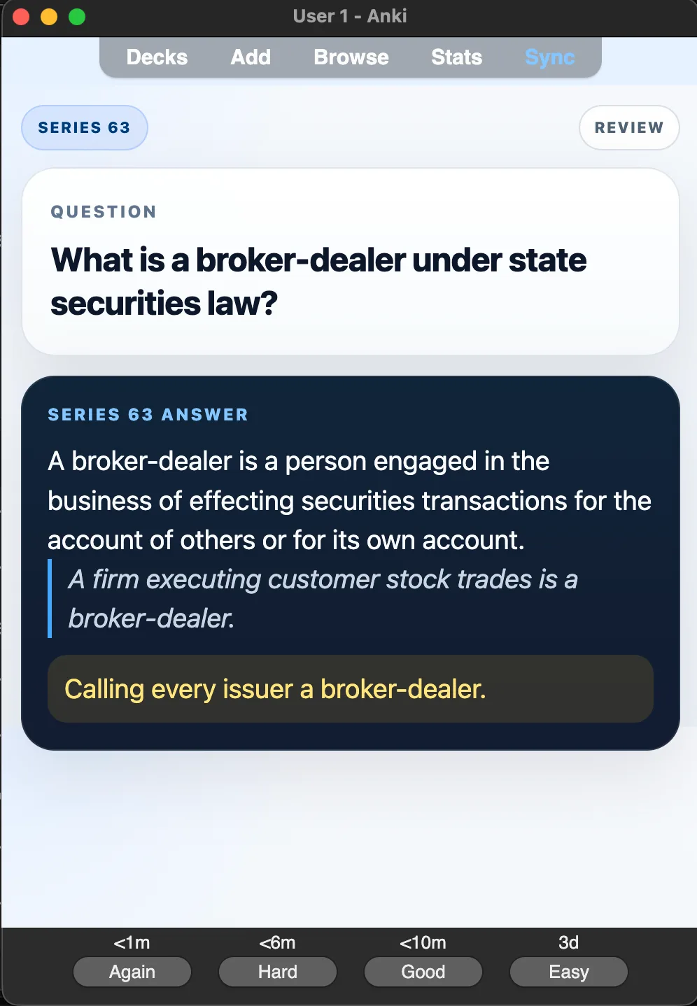 Sample Anki card: What is a broker-dealer under state securities law?