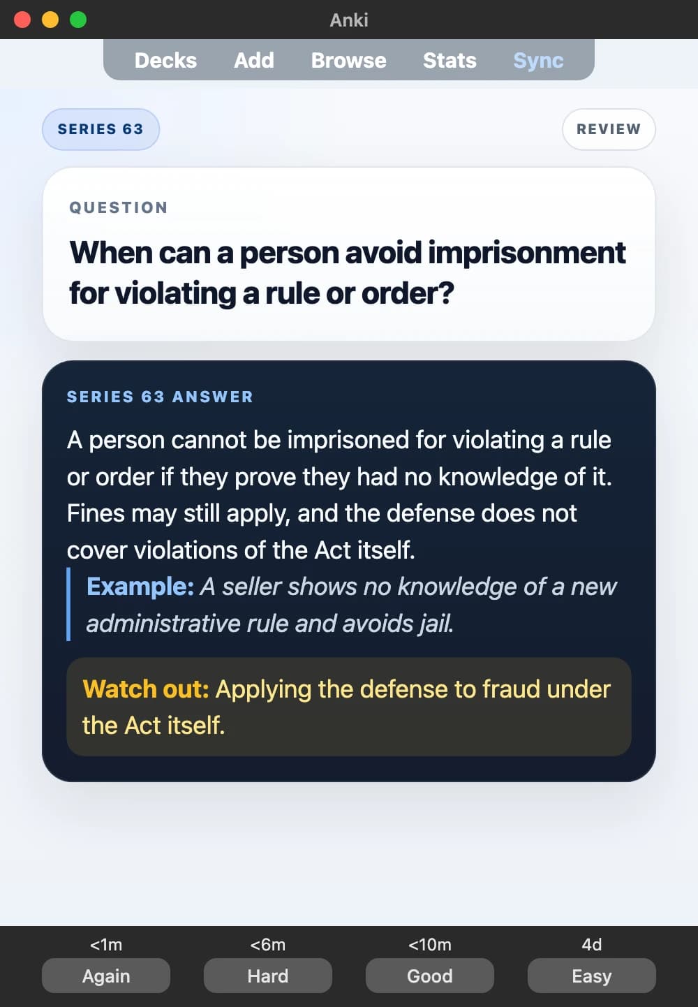 Sample Anki card: When can a person avoid imprisonment for violating a rule or order?