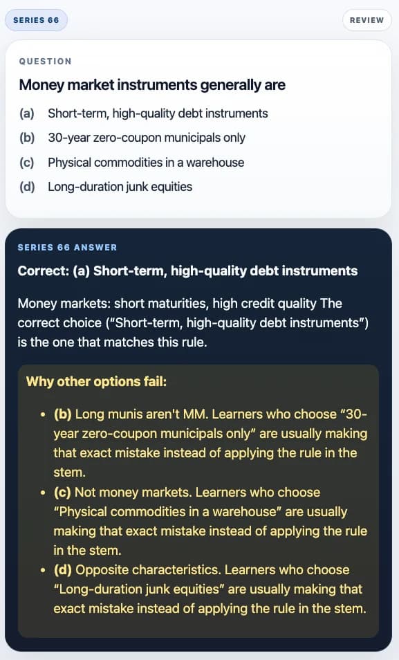 Sample Anki card: Money market instruments generally are