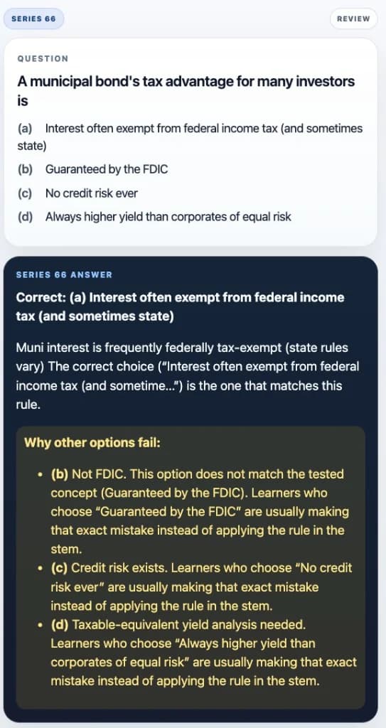 Sample Anki card: A municipal bond's tax advantage for many investors is