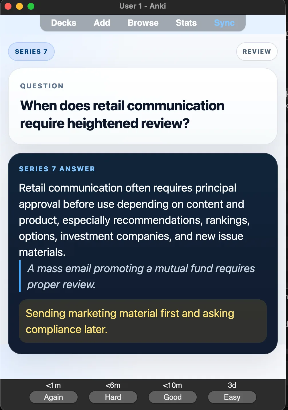 Sample Anki card: When does retail communication require heightened review?