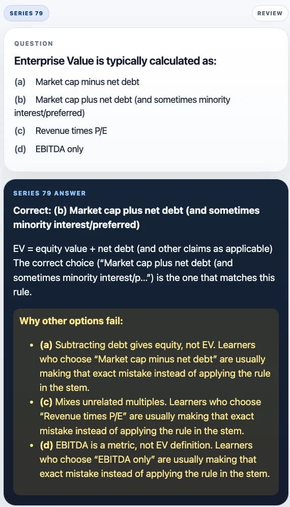 Sample Anki card: Enterprise Value is typically calculated as: