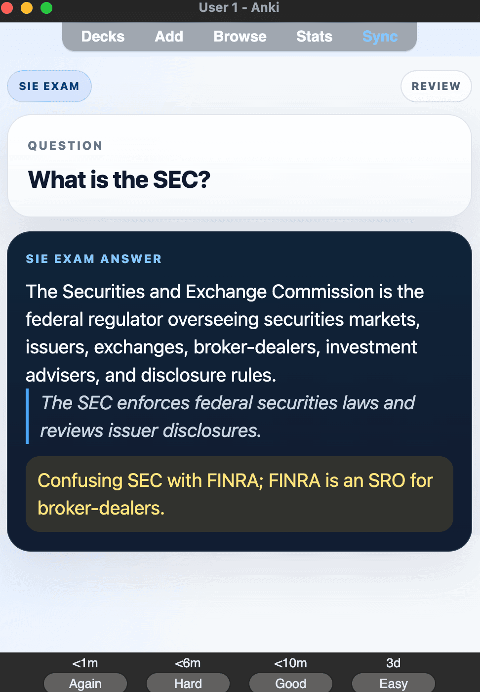 Sample Anki card: What is the SEC?