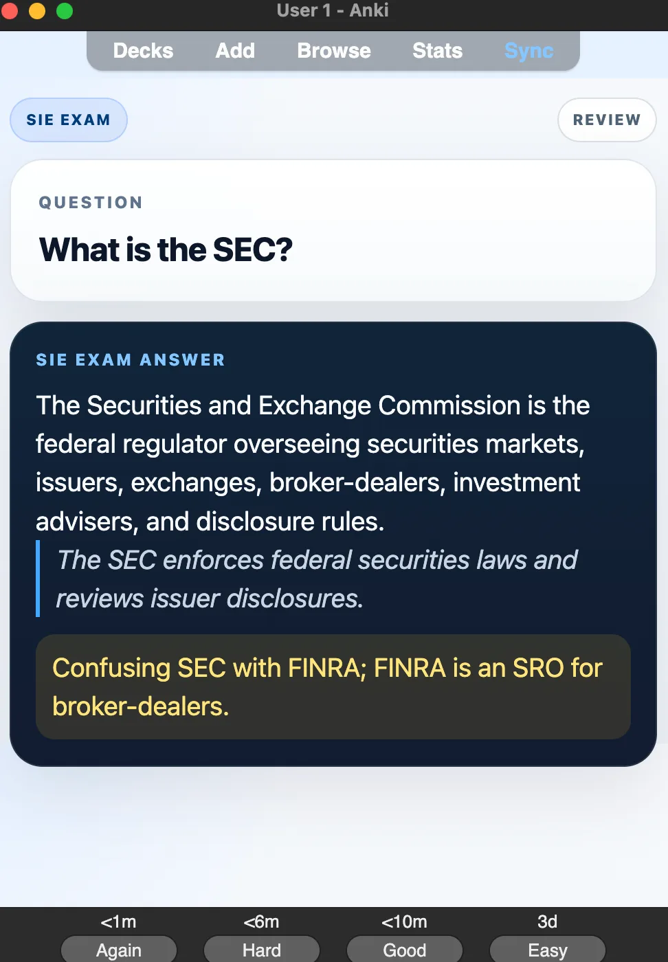 Sample Anki card: What is the SEC?