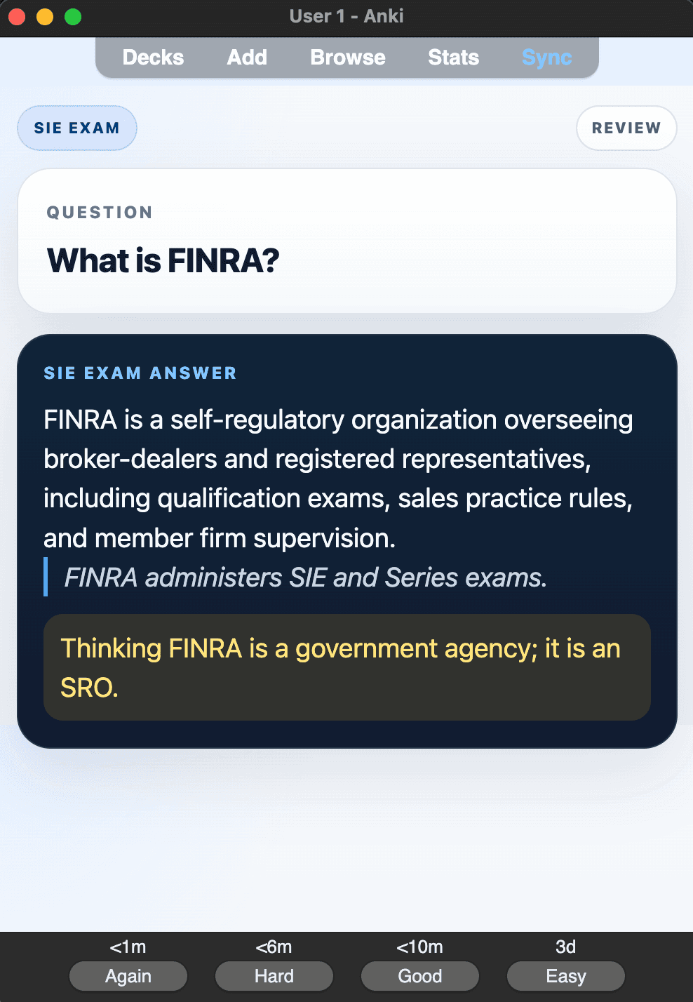 Sample Anki card: What is FINRA?