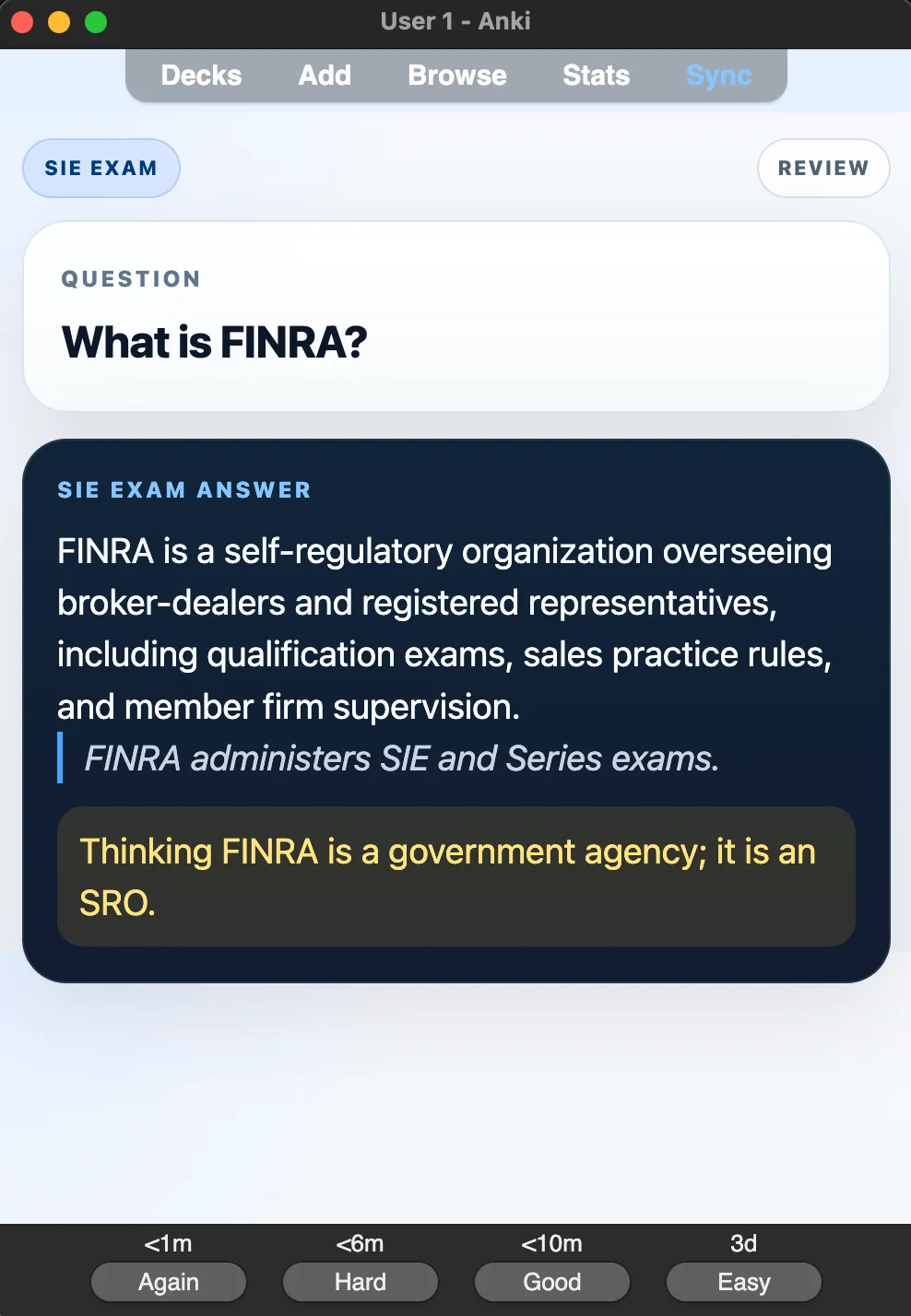 Sample Anki card: What is FINRA?